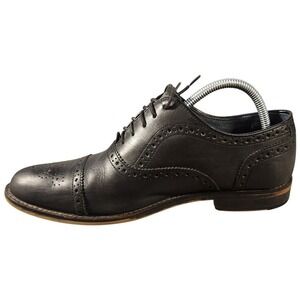 Aston Grey Kobe Shoes Mens Size 9.5 Black Leather Brogue Cap Toe Oxford Dress